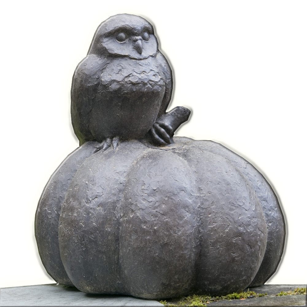 Owl on Pumpkin Cast Stone Garden Statue - Outdoor Art Pros