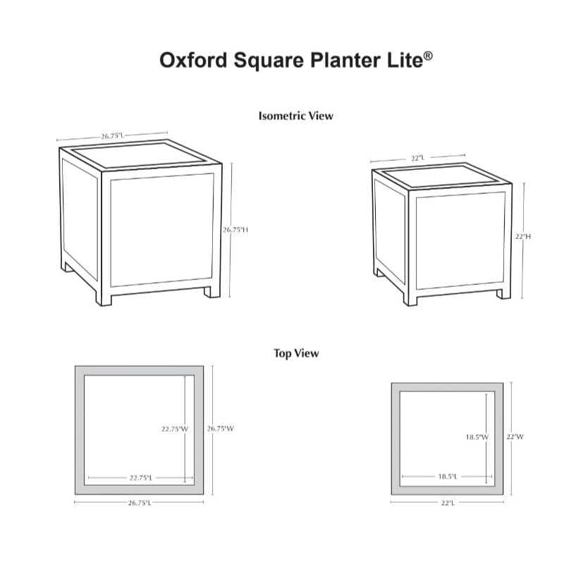 Oxford Square Planter Specs - Outdoor Art Pros