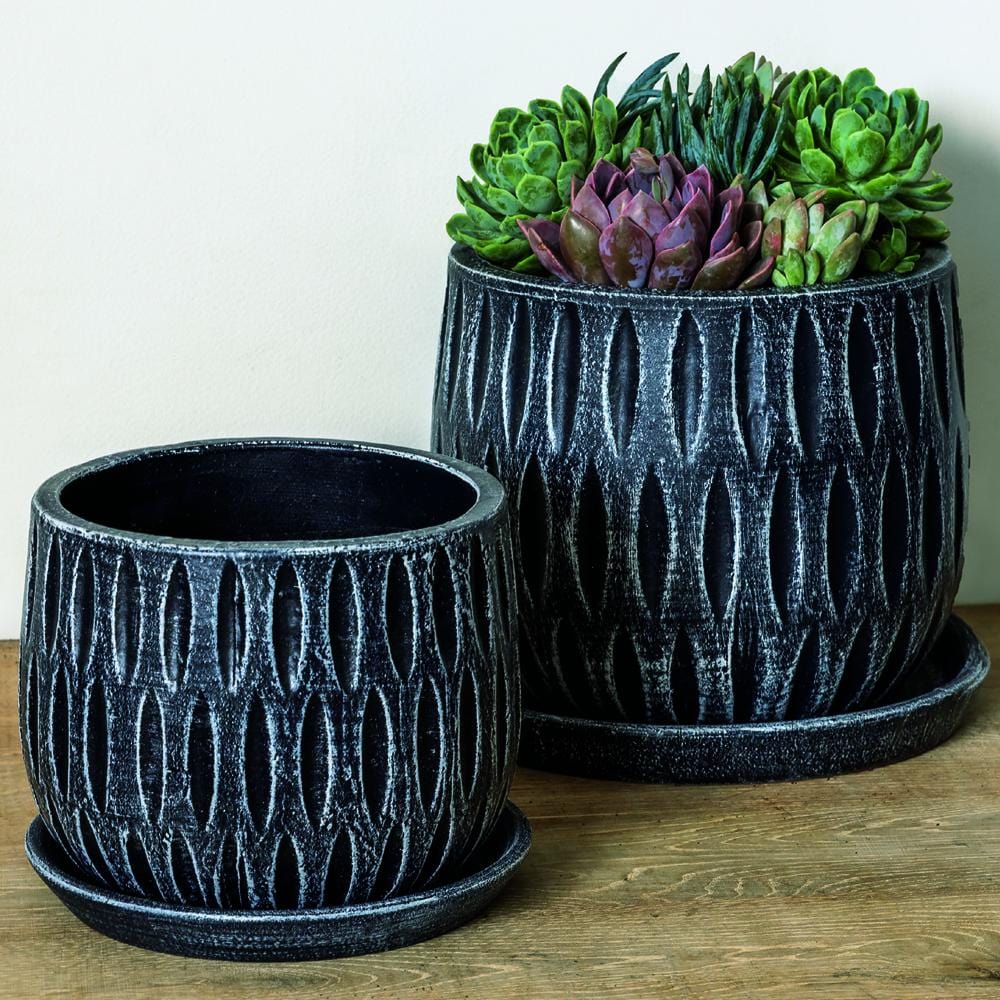 Parabola Large Round | Cold Painted Terra Cotta Planter in Etched Black Finish