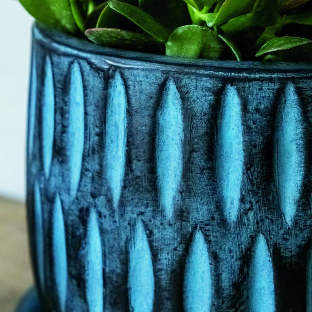 Parabola Large Round | Cold Painted Terra Cotta Planter in Etched YBlue Finish