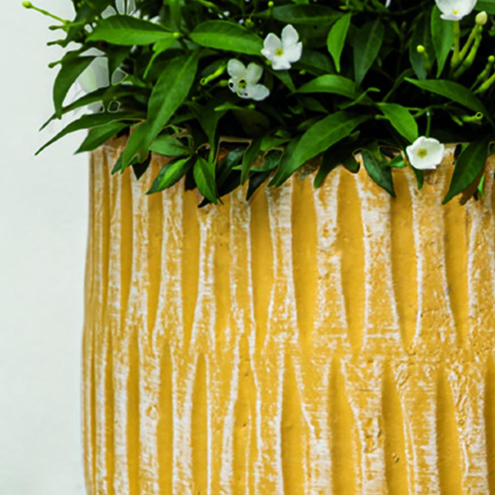 Parabola Large Round | Cold Painted Terra Cotta Planter in Etched Yellow Finish