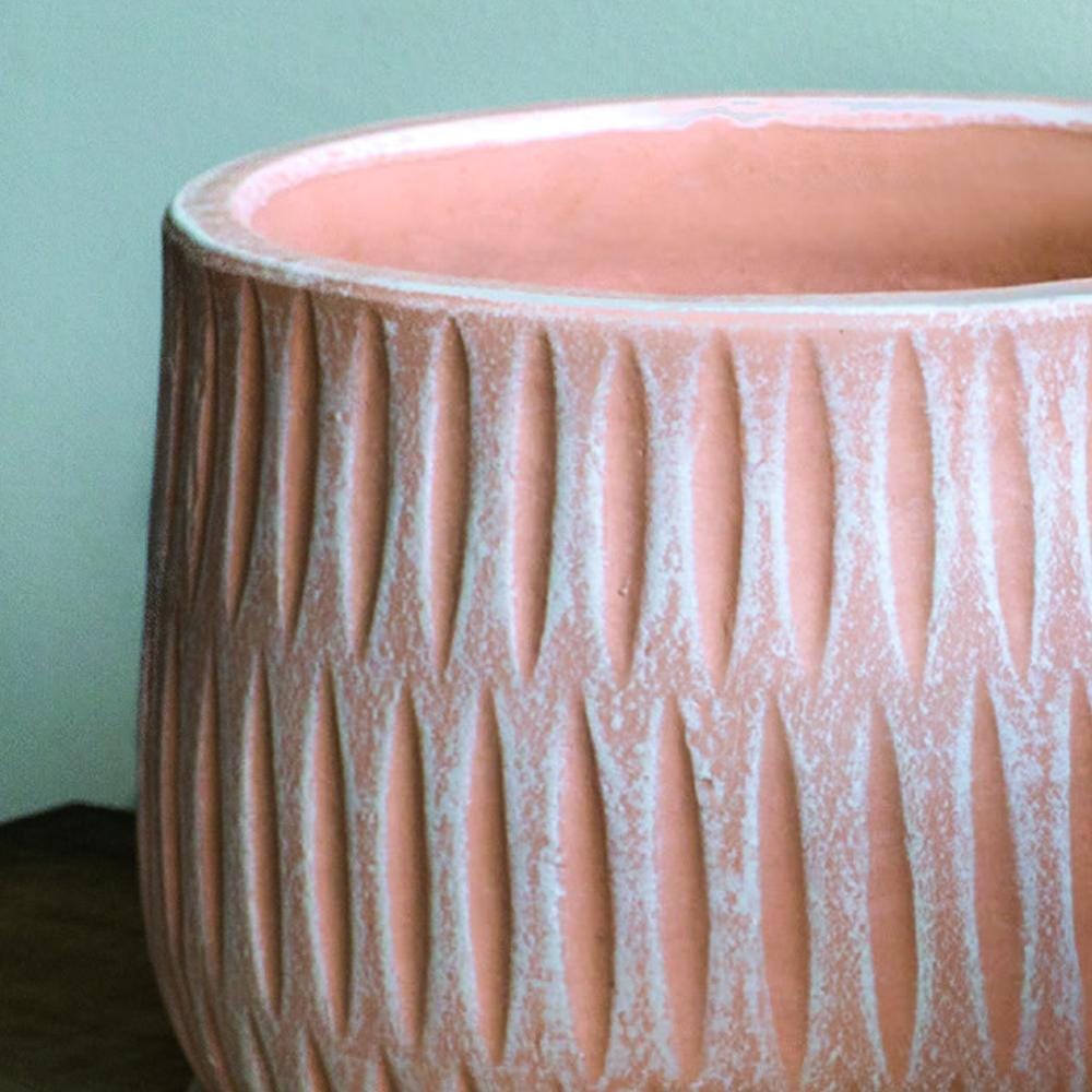 Parabola Large Round | Cold Painted Terra Cotta Planter in Shell Pink Finish