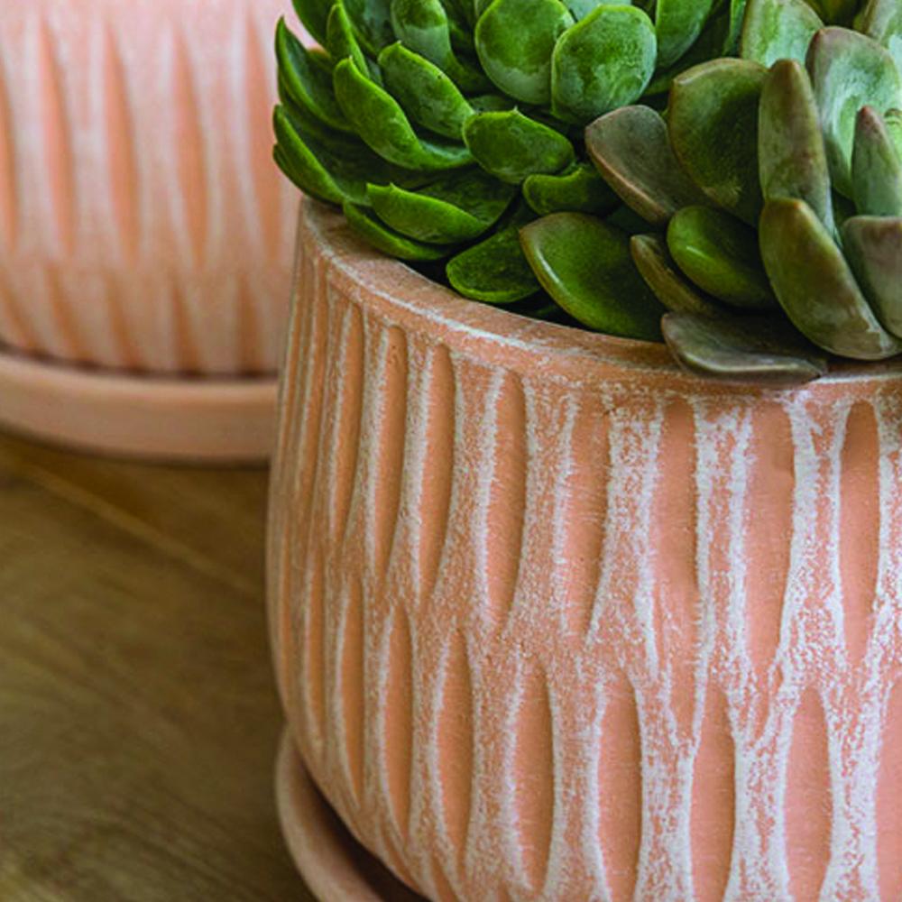 Parabola Large Round | Cold Painted Terra Cotta Planter in Shell Pink Finish