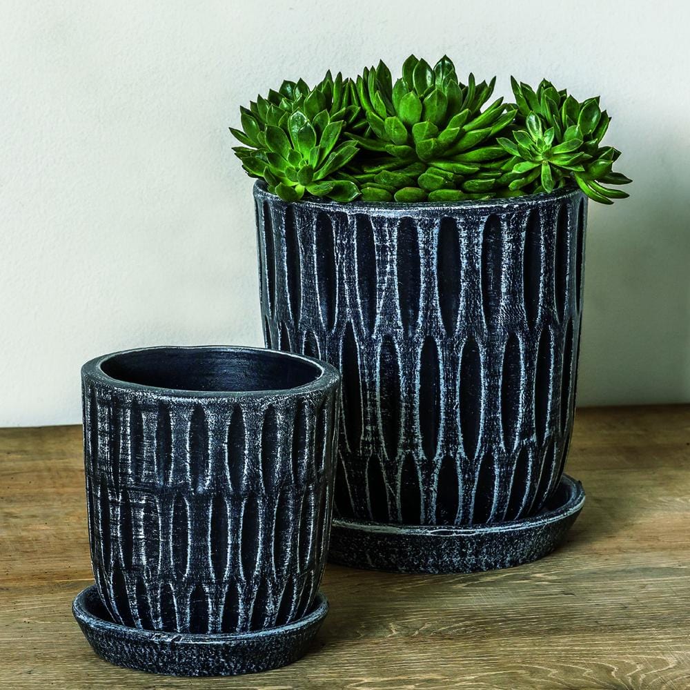 Parabola Set of 8 | Cold Painted Terra Cotta Planter in Etched Black - Outdoor Art Pros