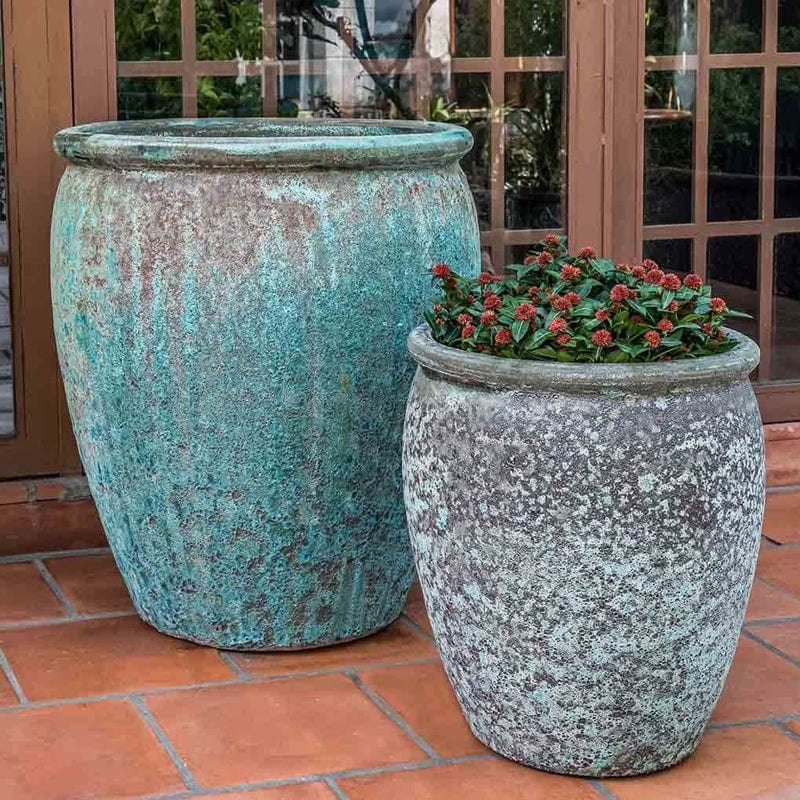 Paraiso Glazed Terra Cotta Planter Set of 2 in Verdigris Finish