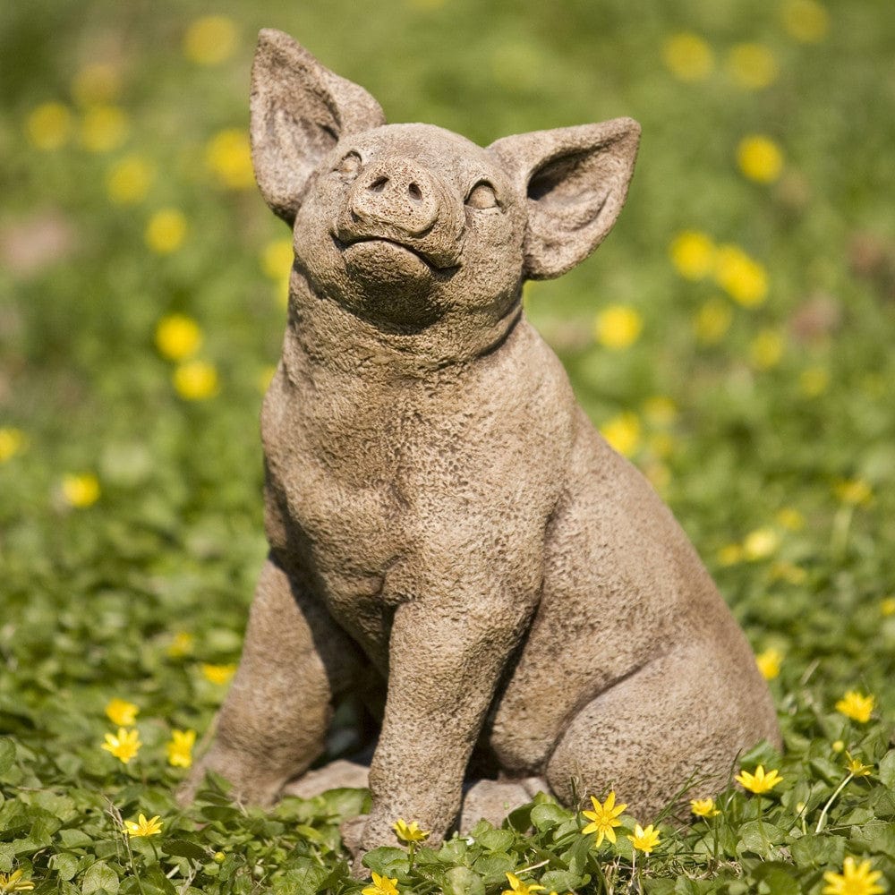 Perky Pig Cast Stone Garden Statue - Outdoor Art Pros
