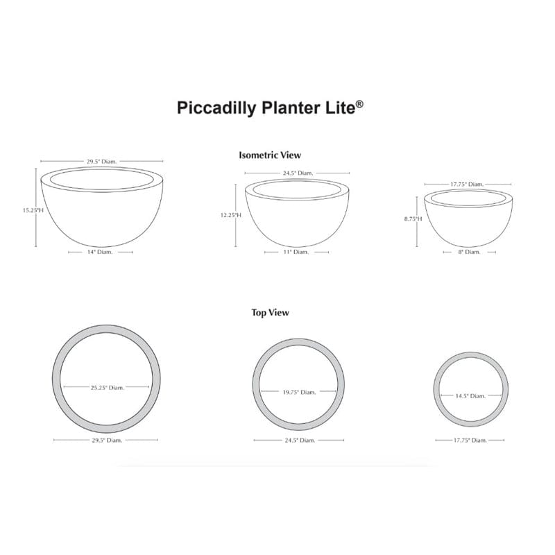 Piccadilly Planter Stone Grey Lite Specs  - Outdoor Art Pros