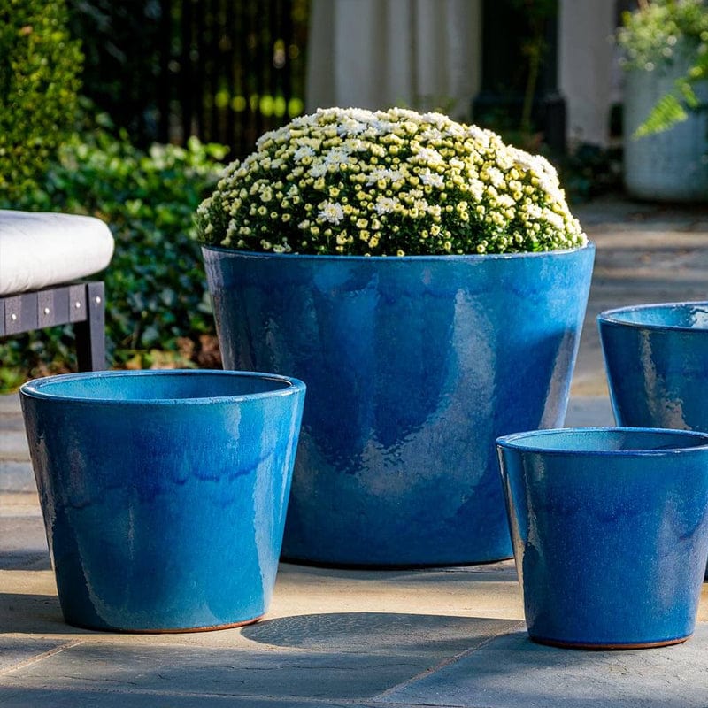 Cerulean Blue Portale Glazed Terra Cotta Planter Set of 4 - Outdoor Art Pros