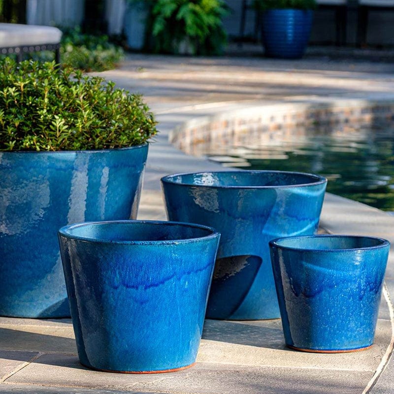 Cerulean Blue Portale Glazed Terra Cotta Planter Set of 4 - Outdoor Art Pros