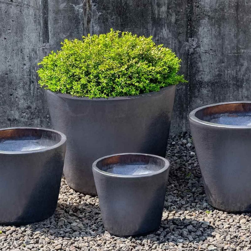 Metal Grey Portale Glazed Terra Cotta Planter Set of 4- Outdoor Art Pros