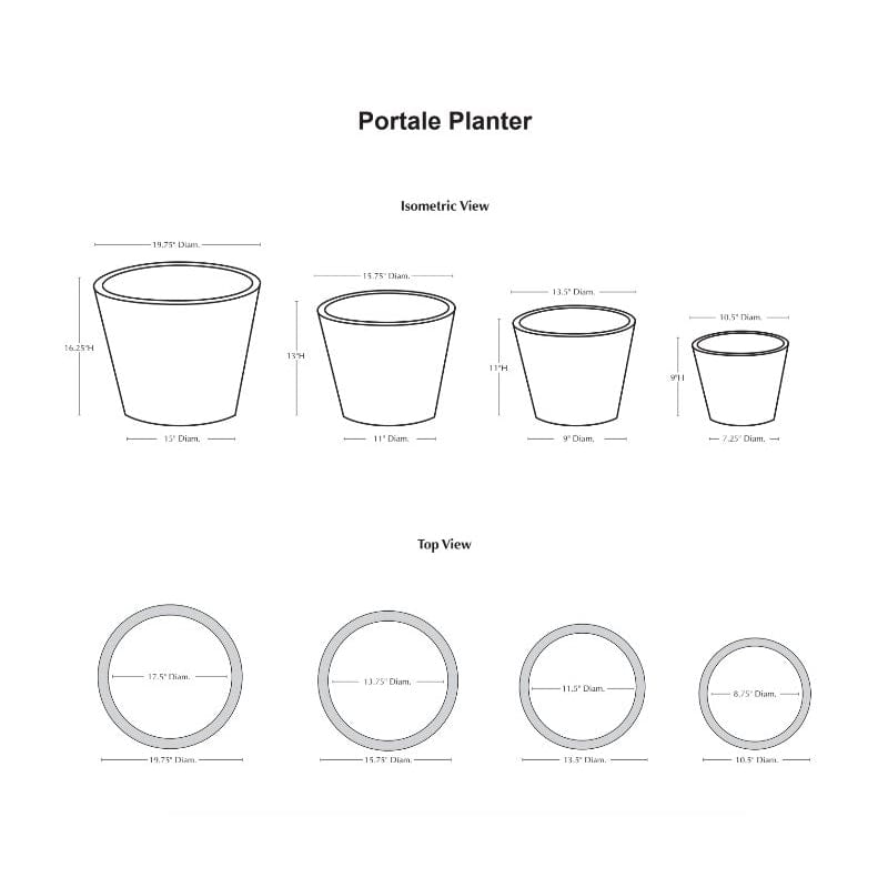 Portale Planter Set of 4 Specs - Outdoor Art Pros