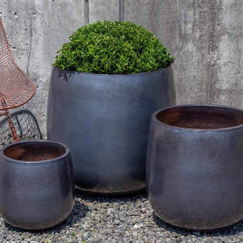 Potrero Glazed Terra Cotta Planter Set of 3 in Metal Grey - Outdoor Art Pros