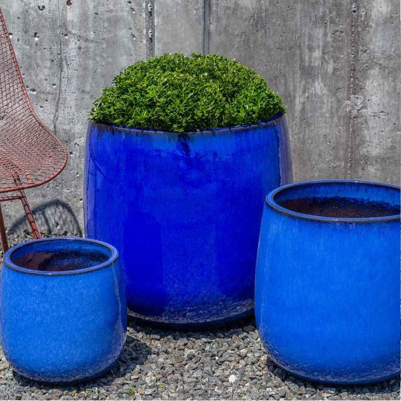 Potrero Glazed Terra Cotta Planter Set of 3 in Riviera Blue - Outdoor Art Pros