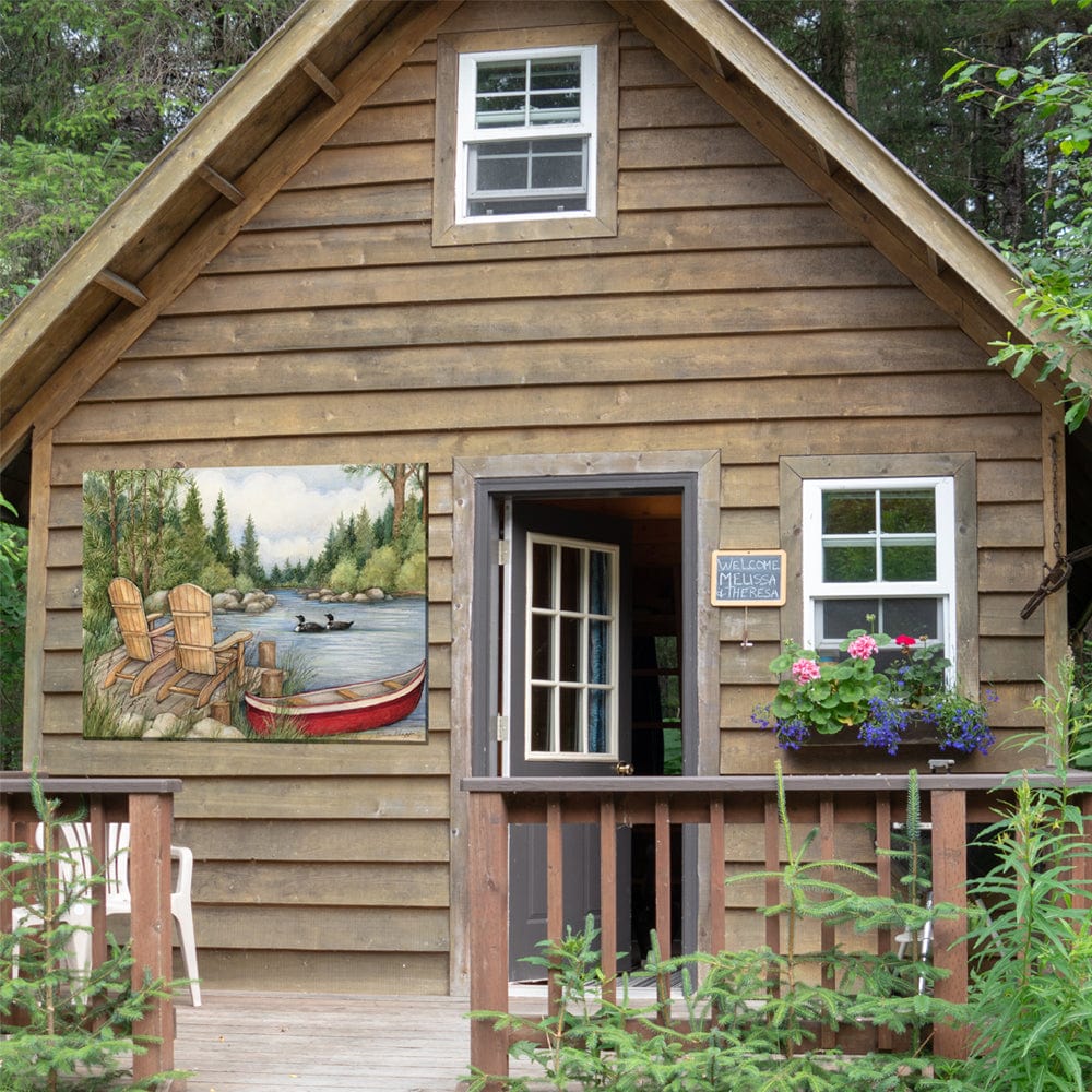 Red Canoe Outdoor Canvas Art - Outdoor Art Pros