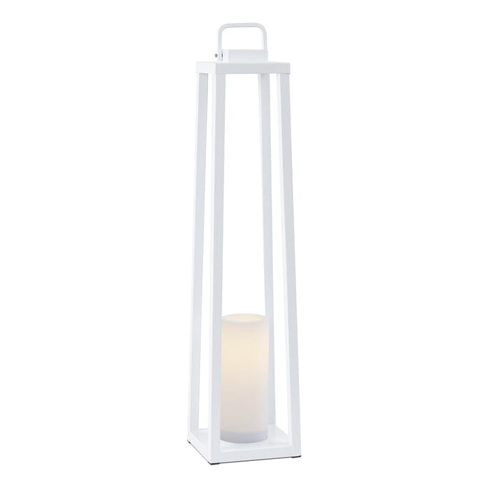 Redvale 32" Lantern with Flameless Candle in White by Real Flame - Outdoor Art Pros