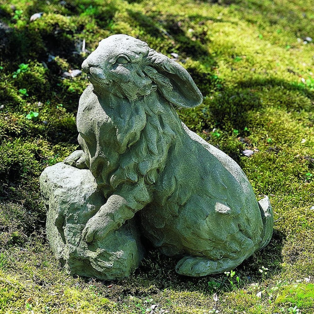 Rabbit on a Rock Cast Stone Garden Statue - Outdoor Art Pros