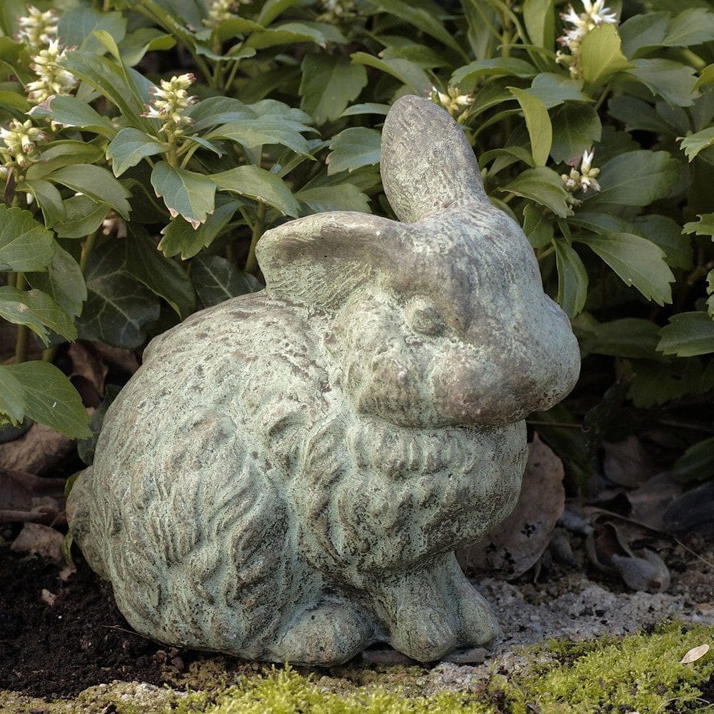 Rabbit with One Ear Up Cast Stone Garden Statue - Outdoor Art Pros