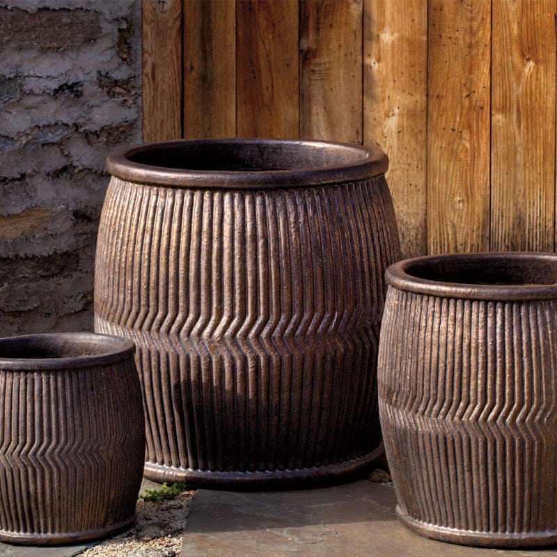 Rain Barrel Planter Set of 3 in Bronze Finish - Outdoor Art Pros