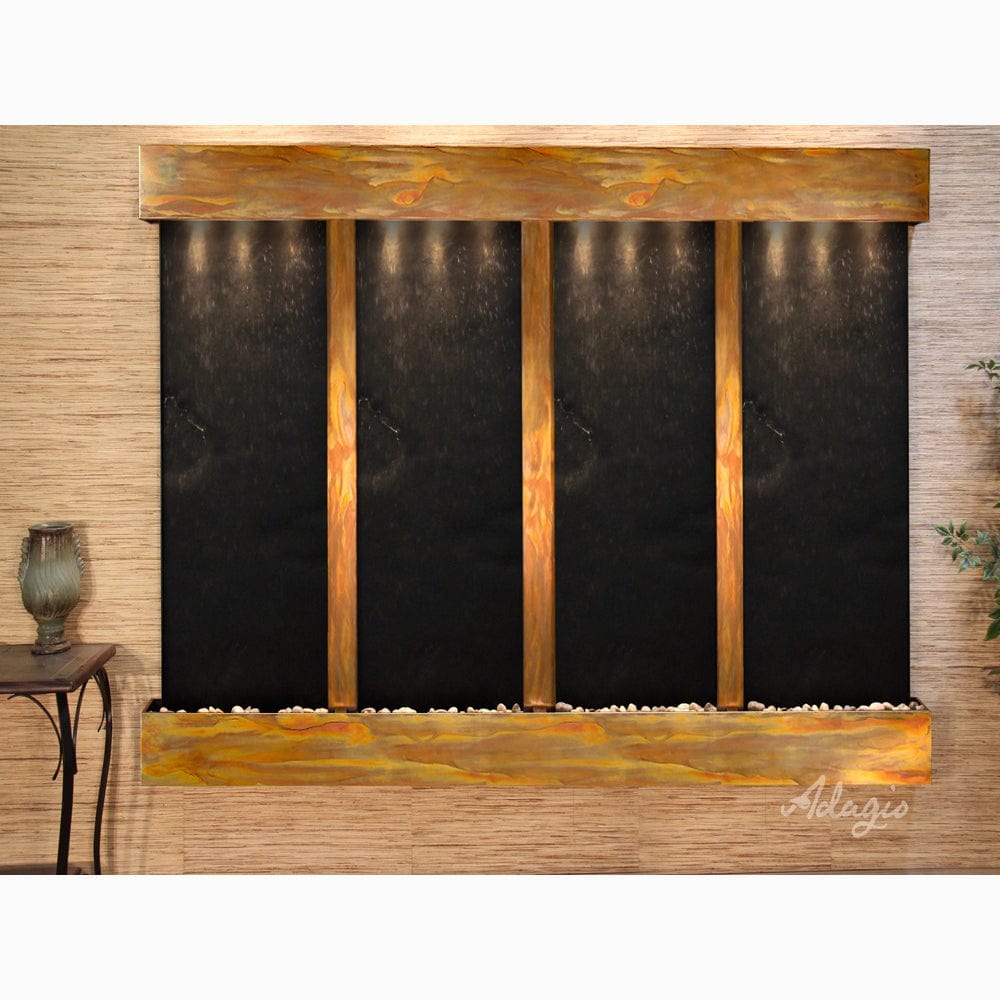 RegalFalls-BlackFeatherStone-RusticCopper-Squared-WhiteLED - Outdoor Art Pros