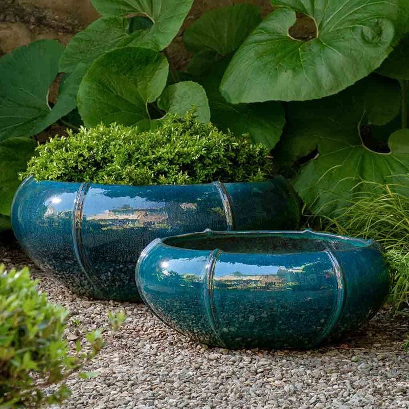 Rib Vault Planter Low Set of 2 in Indigo Rain - Outdoor Art Pros