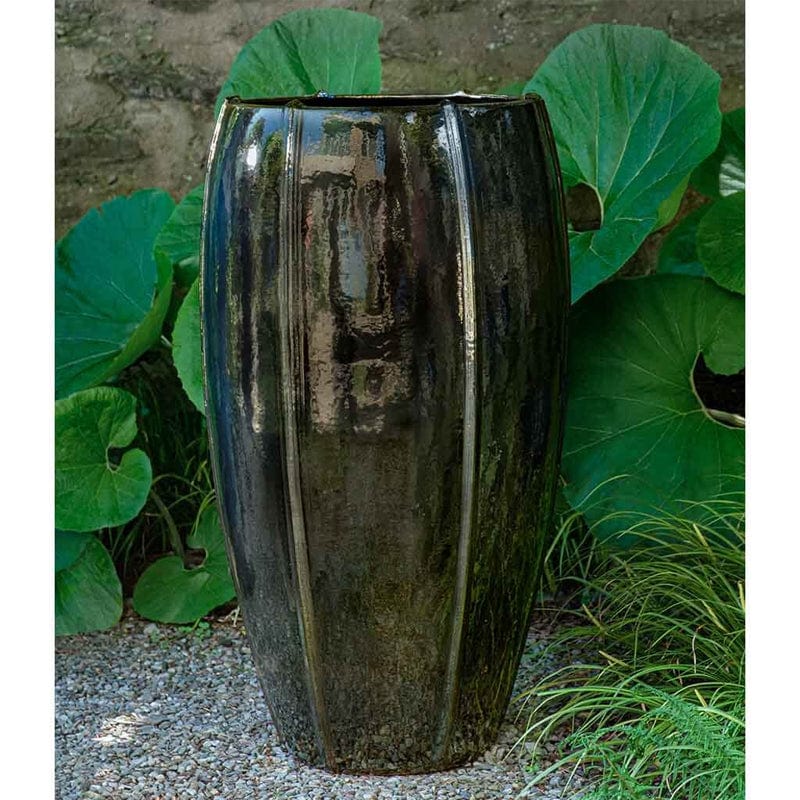 Rib Vault Glazed Terra Cotta Planter Tall in Metallic - Outdoor Art Pros