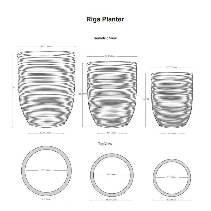 Riga Planter Set of 3 Specs - Outdoor Art Pros