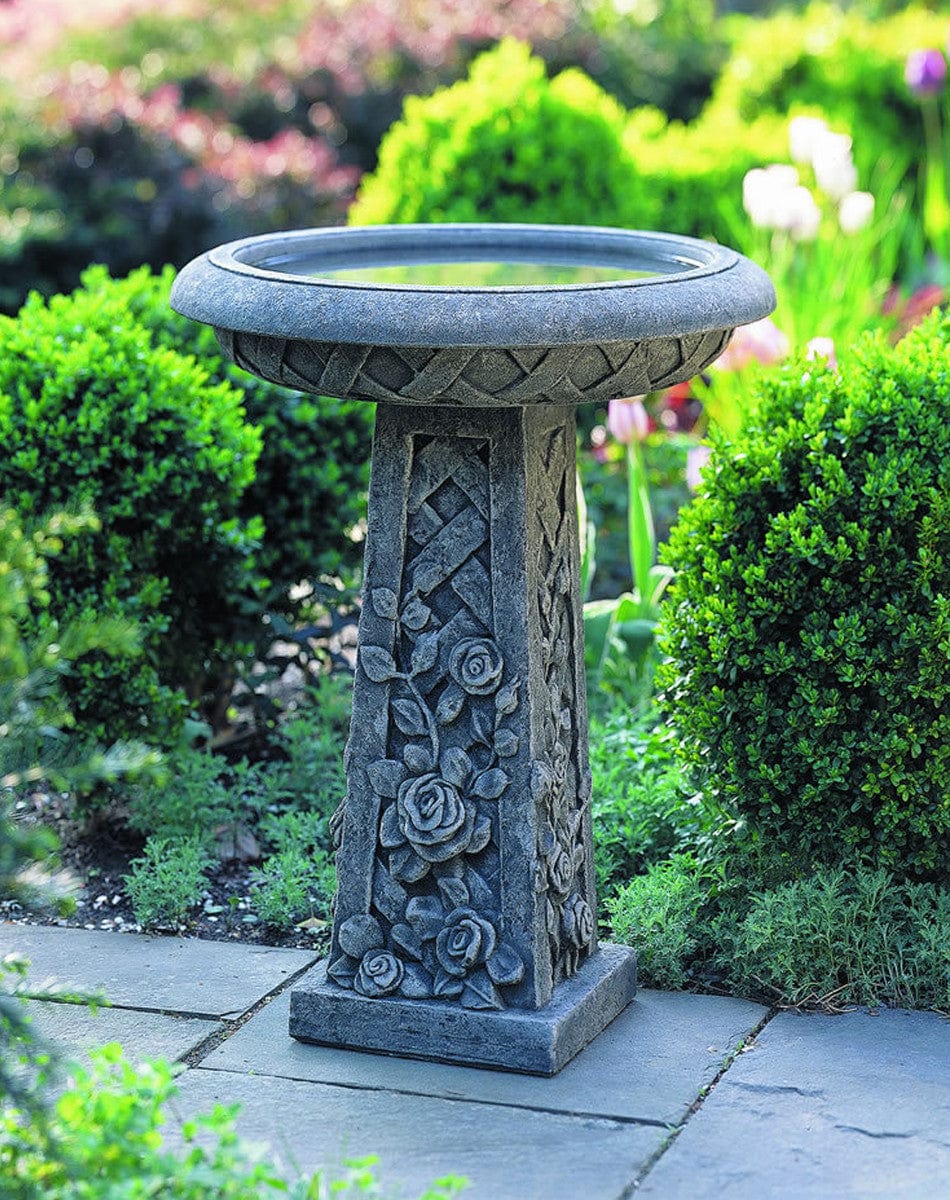 Rose Cast Stone Birdbath - Outdoor Art Pros