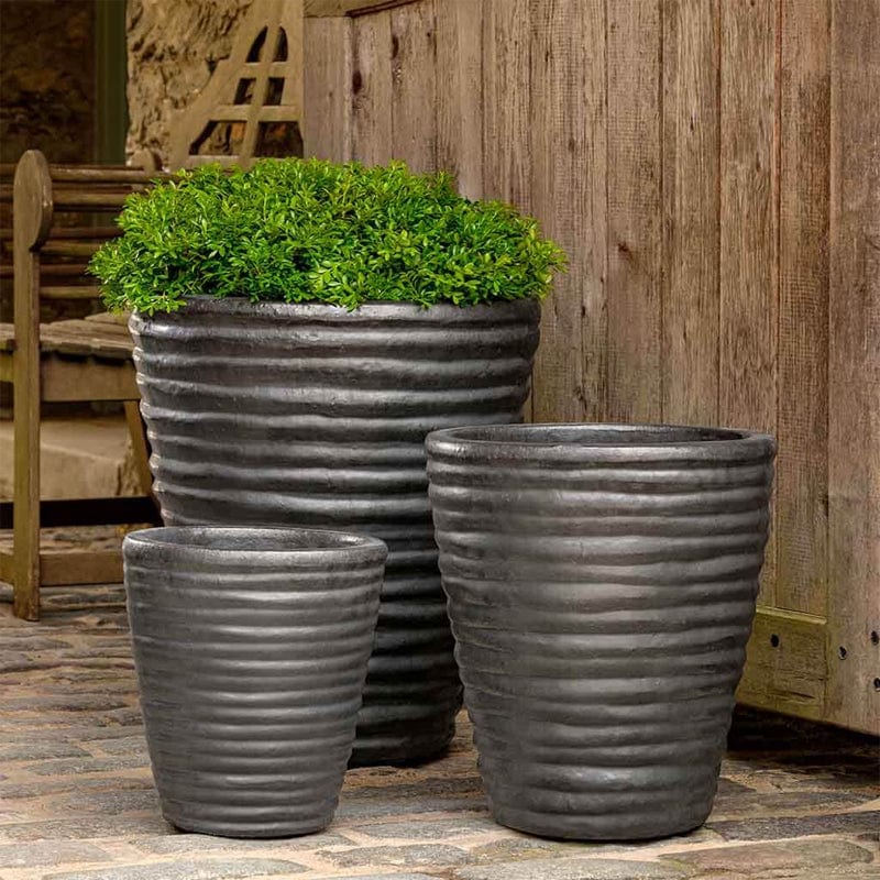 Round Ruffle Planter Set of 3 in Graphite - Outdoor Art Pros