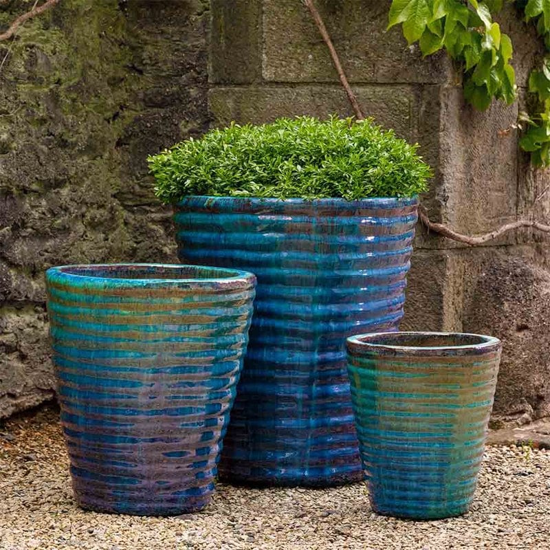 Round Ruffle Planter Set of 3 in Mediterranean - Outdoor Art Pros