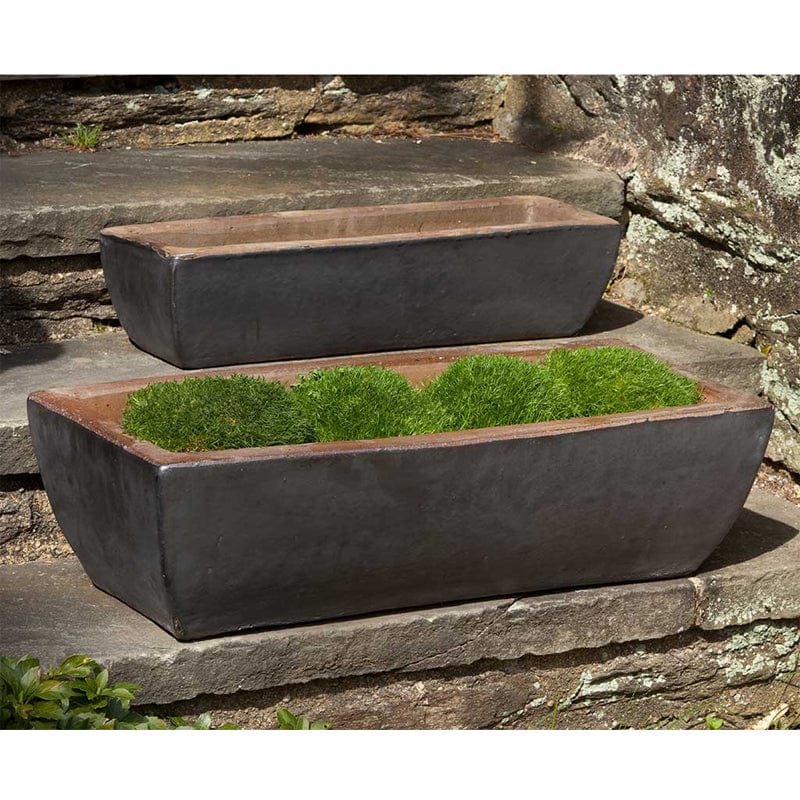 Rustic Trough Planter Set of 2 in Graphite - Outdoor Art Pros