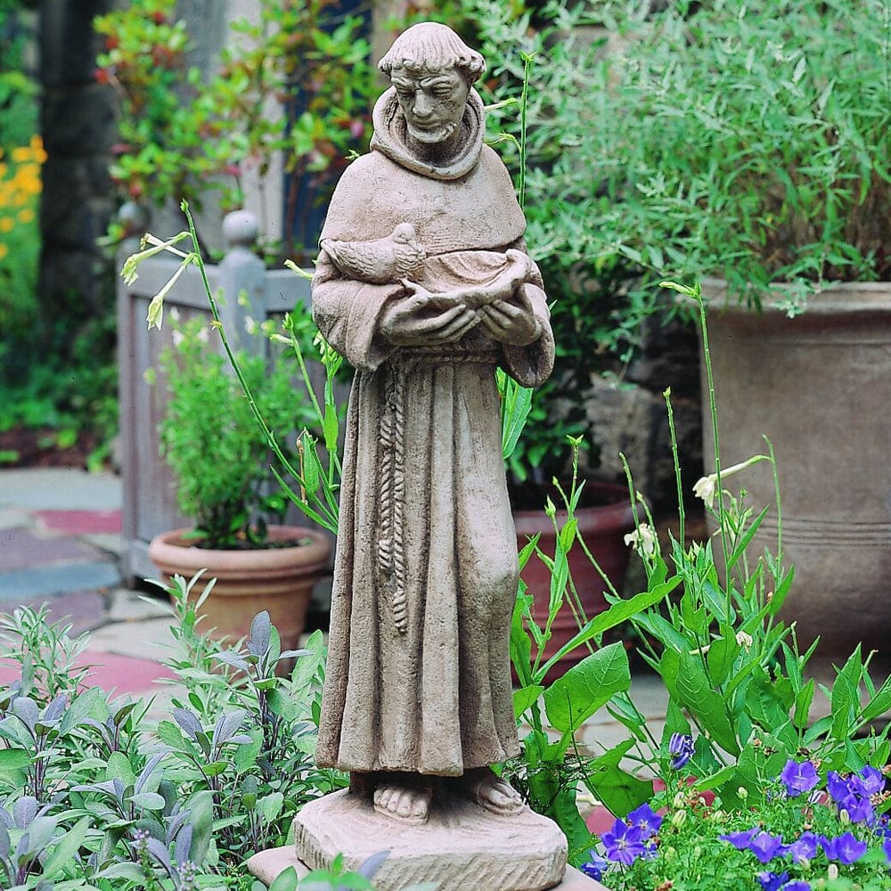 Saint Francis with Shell Garden Statue - Outdoor Art Pros