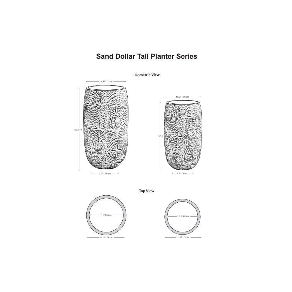 Sand Dollar Tall Planter Set of  2 Specs - Outdoor Art Pros