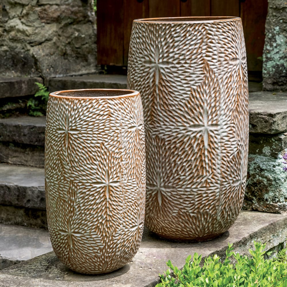 Sand Dollar Tall Glazed Terra Cotta Planter Set of 2 in Café Au Lait Finish