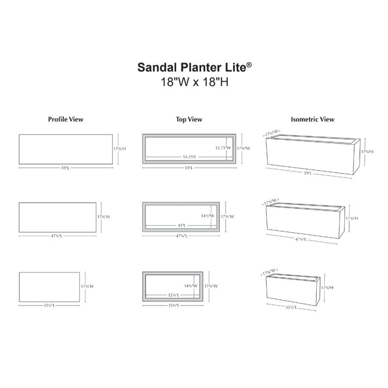 Sandal Planter 361818 Lite  Specs - Outdoor Art Pros
