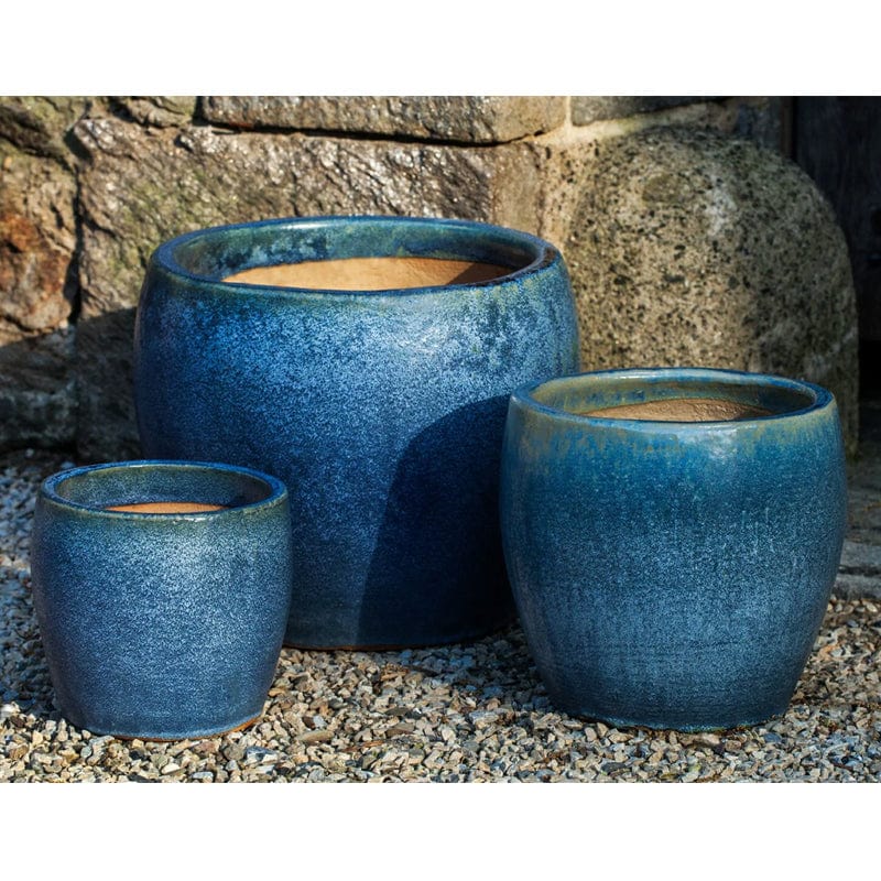 Sara Glazed Terra Cotta Planter Set of 3 in Blue Pearl - Outdoor Art Pros
