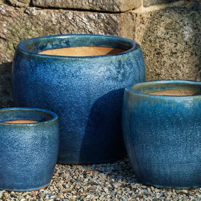 Sara Glazed Terra Cotta Planter Set of 3 in Blue Pearl - Outdoor Art Pros