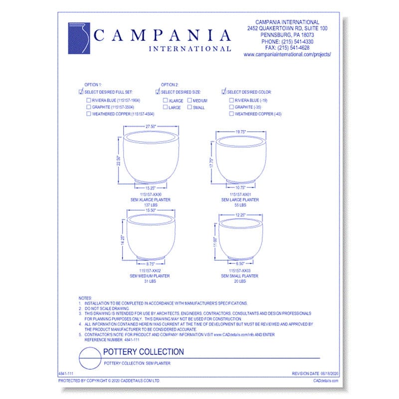 Medium Sem Terra Cotta Planter Specs - Outdoor Art Pros