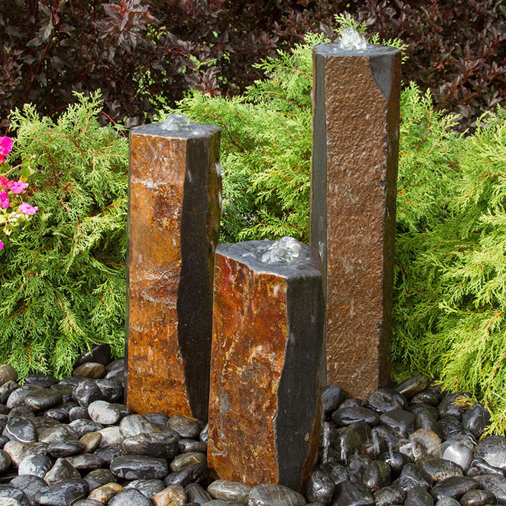 Semi-Polished Basalt Rock Column Fountain - Outdoor Art Pros