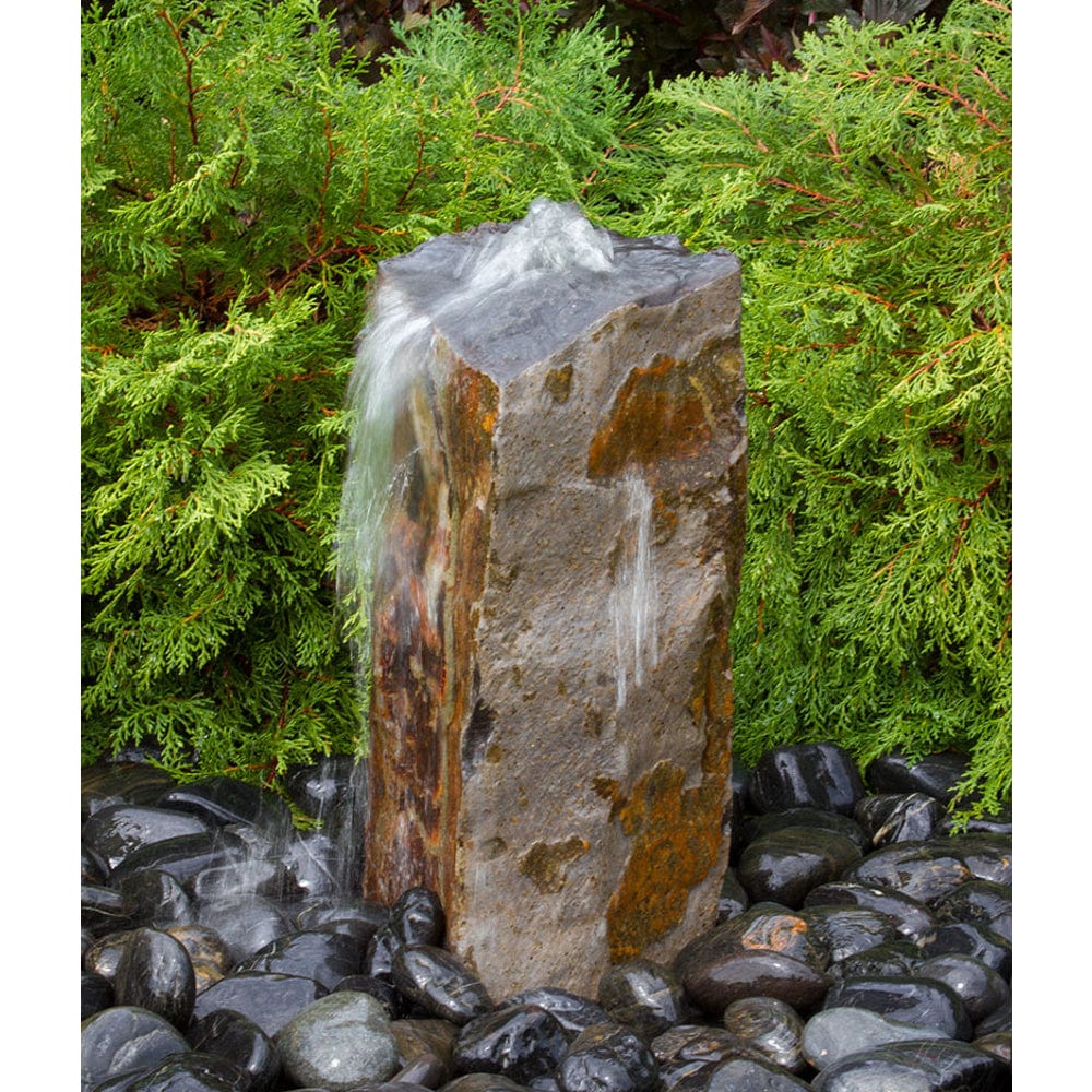 Small Rustic Basalt Rock Column Fountain - Outdoor Fountain Pros