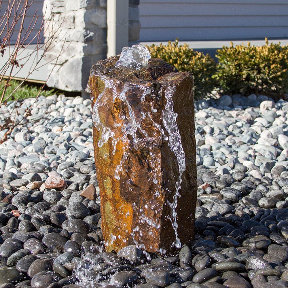 Small Rustic Basalt Rock Column Fountain - Outdoor Fountain Pros