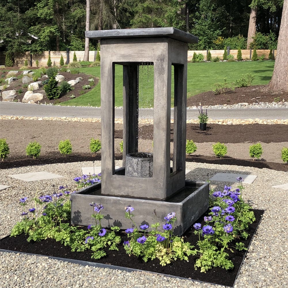 Smooth Center Rain Fountain with Column and Square Basin - Outdoor Art Pros