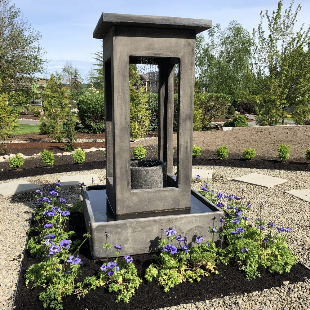 Smooth Center Rain Fountain with Column and Square Basin - Outdoor Art Pros