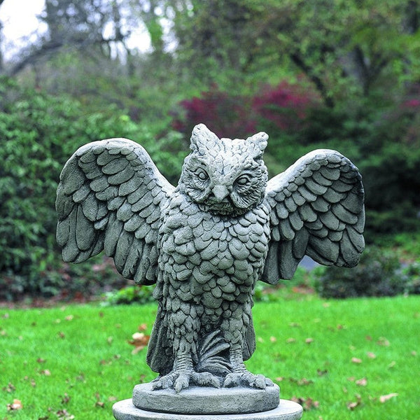 Soaring Owl Cast Stone Garden Statue - Outdoor Art Pros