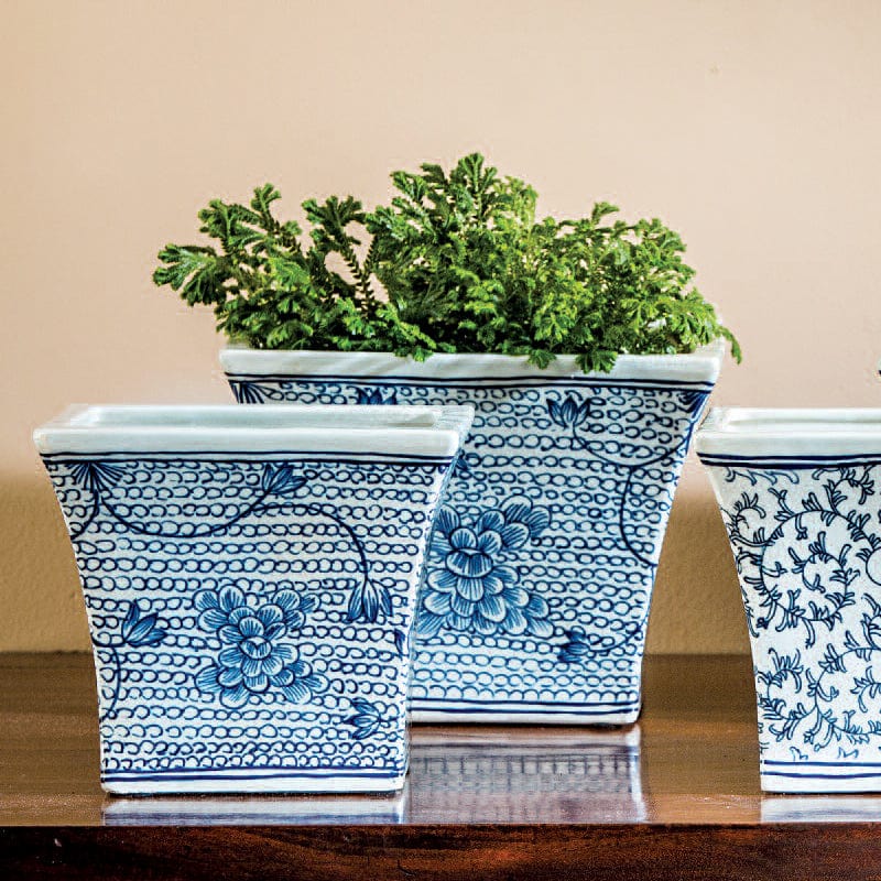 Square Flared Planter - Blue and White Mix Set of 6 - Outdoor Art Pros