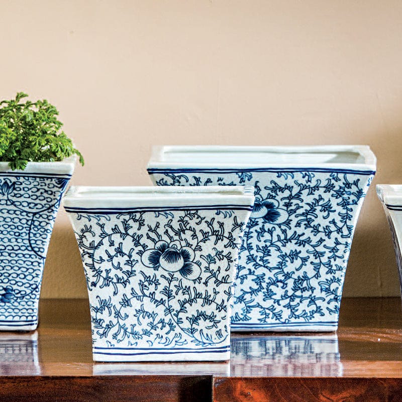 blue and white plant pots Square Flared Planter Blue and White Mix Set of 6