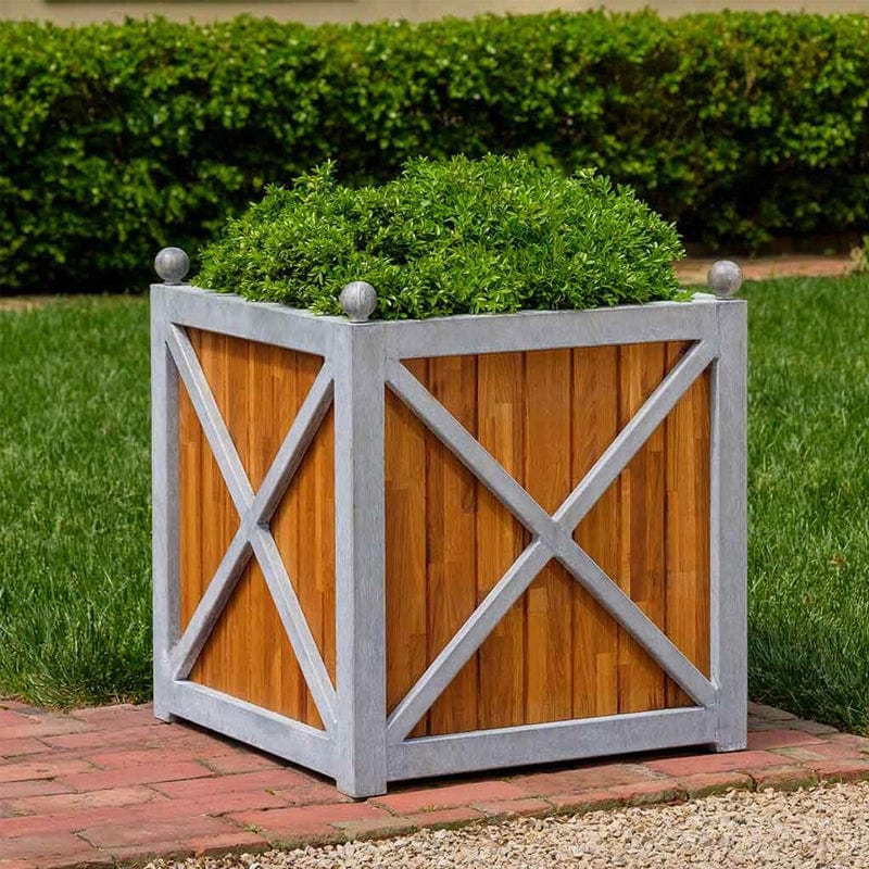 Square Villandry Large Planter - Zinc with Oak- Outdoor Art Pros