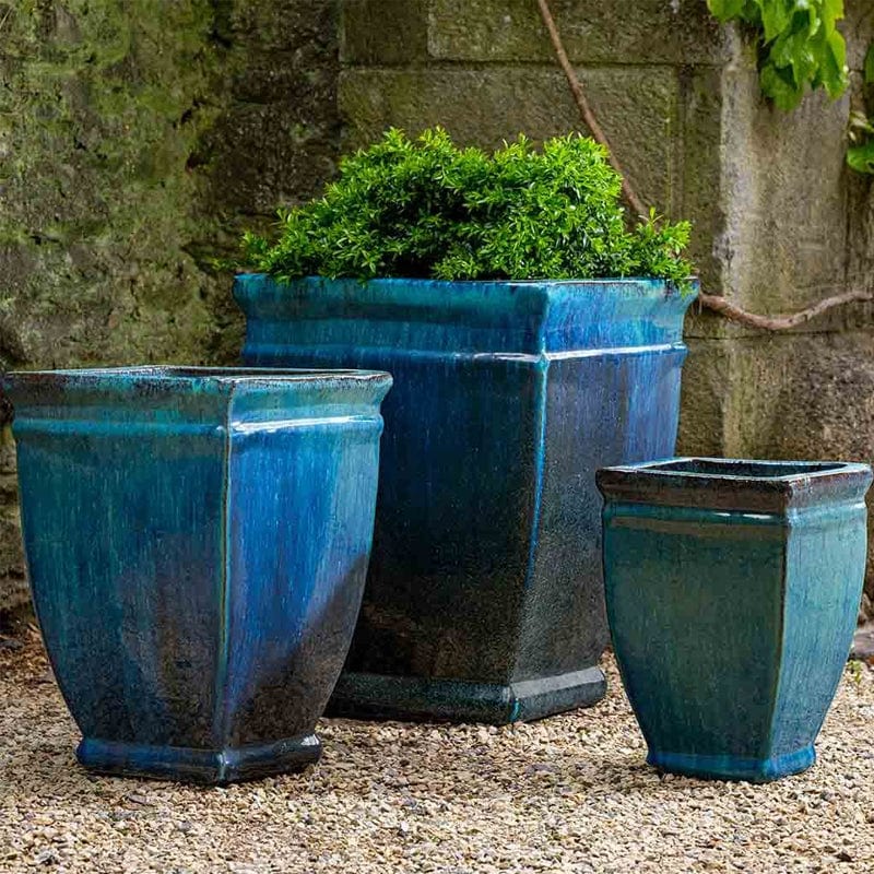 Square Rolled Rim Planter Set of 3 in Mediterranean - Outdoor Art Pros