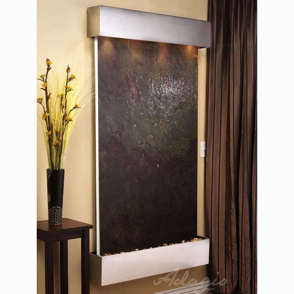 SummitFalls-Multi-ColorFeatherStone-StainlessSteel-Squared-White - Outdoor Art Pros