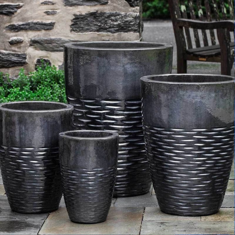Tall Hyphen Planter - Set of 4 in Ice Black Finish - Outdoor Art Pros