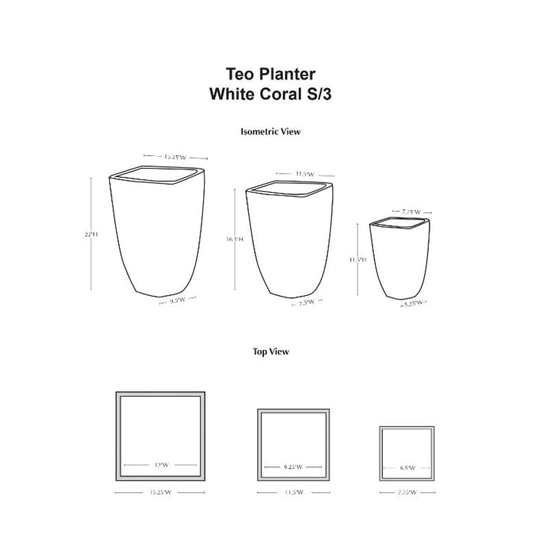 Teo Planter in White Coral Set of 3 - Outdoor Art Pros